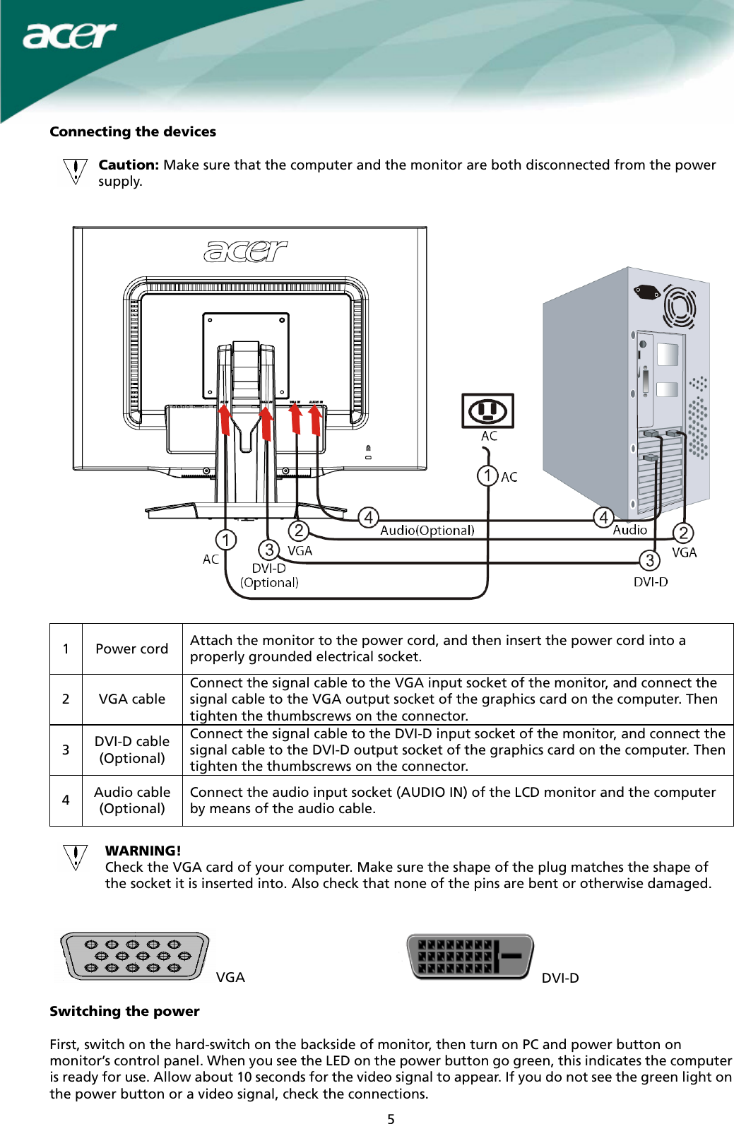 Page 5 of 11 - Acer Acer-X191W-Users-Manual X191W User_enu
