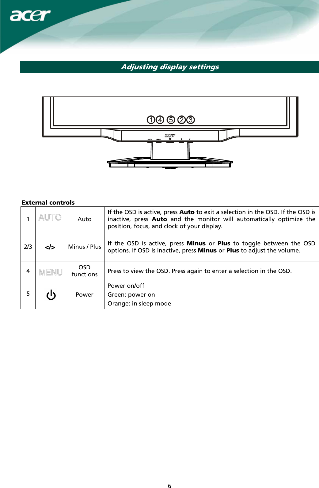 Page 6 of 11 - Acer Acer-X191W-Users-Manual X191W User_enu