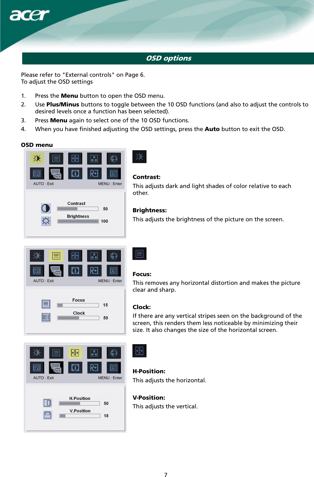 Page 7 of 11 - Acer Acer-X191W-Users-Manual X191W User_enu