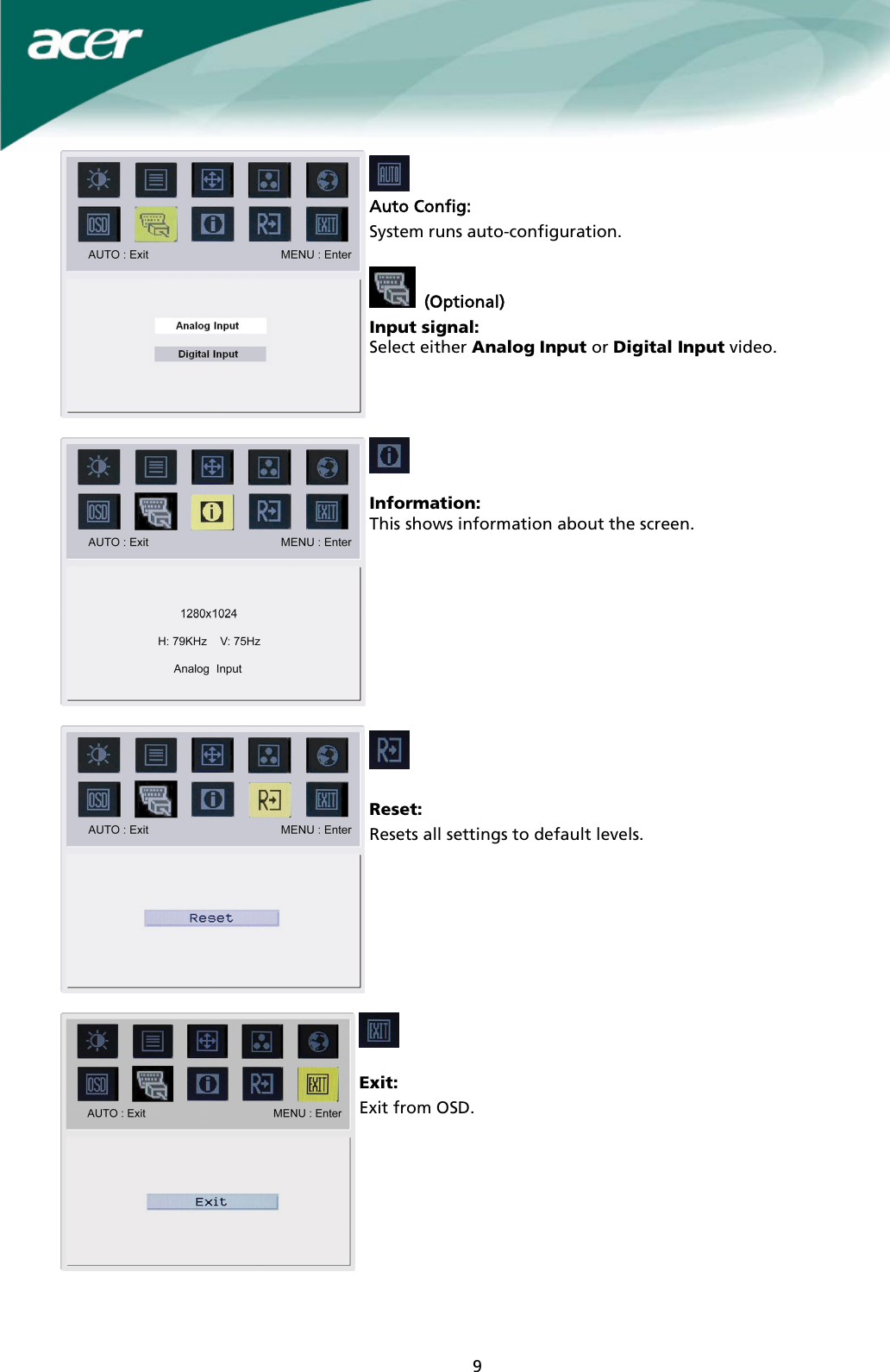 Page 9 of 11 - Acer Acer-X191W-Users-Manual X191W User_enu