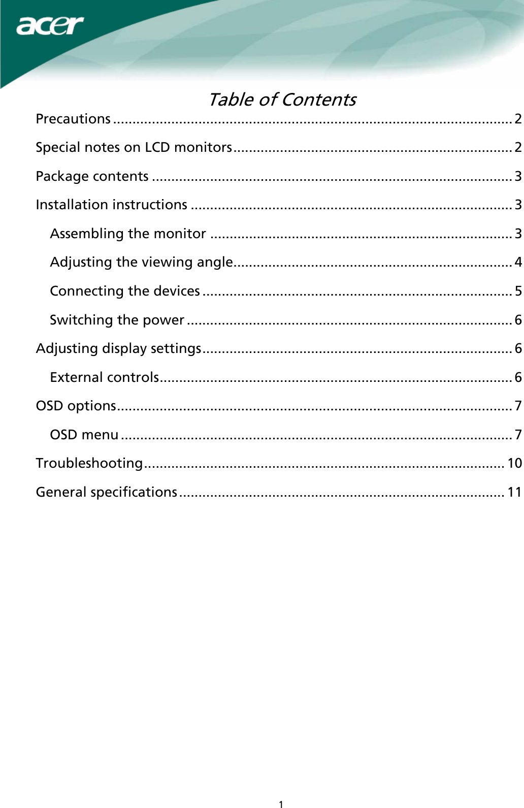 Page 1 of 11 - Acer Acer-X221W-Users-Manual X221W User_enu