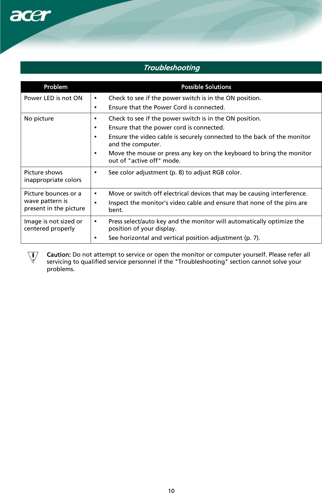 Page 10 of 11 - Acer Acer-X221W-Users-Manual X221W User_enu