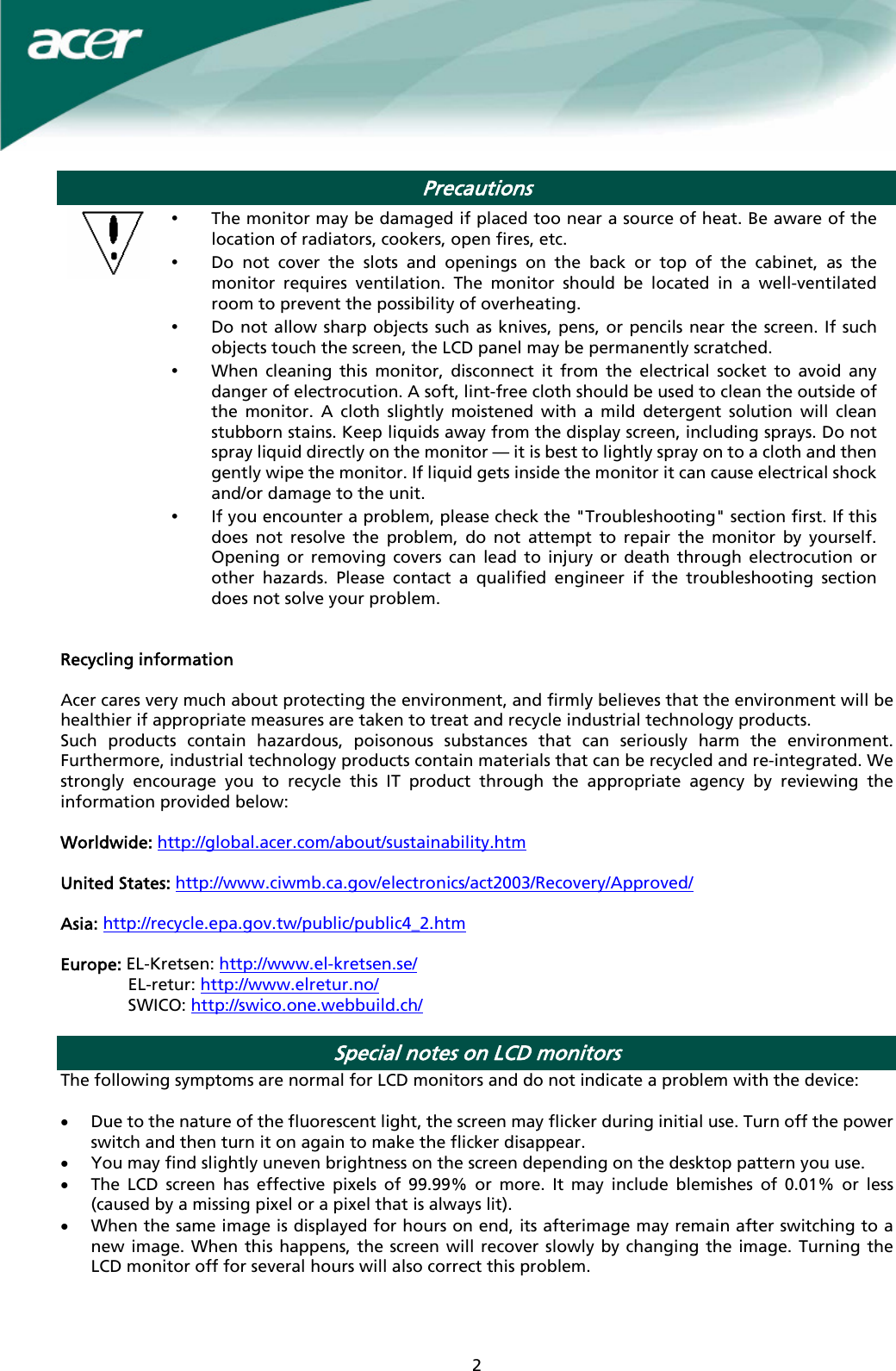 Page 2 of 11 - Acer Acer-X221W-Users-Manual X221W User_enu