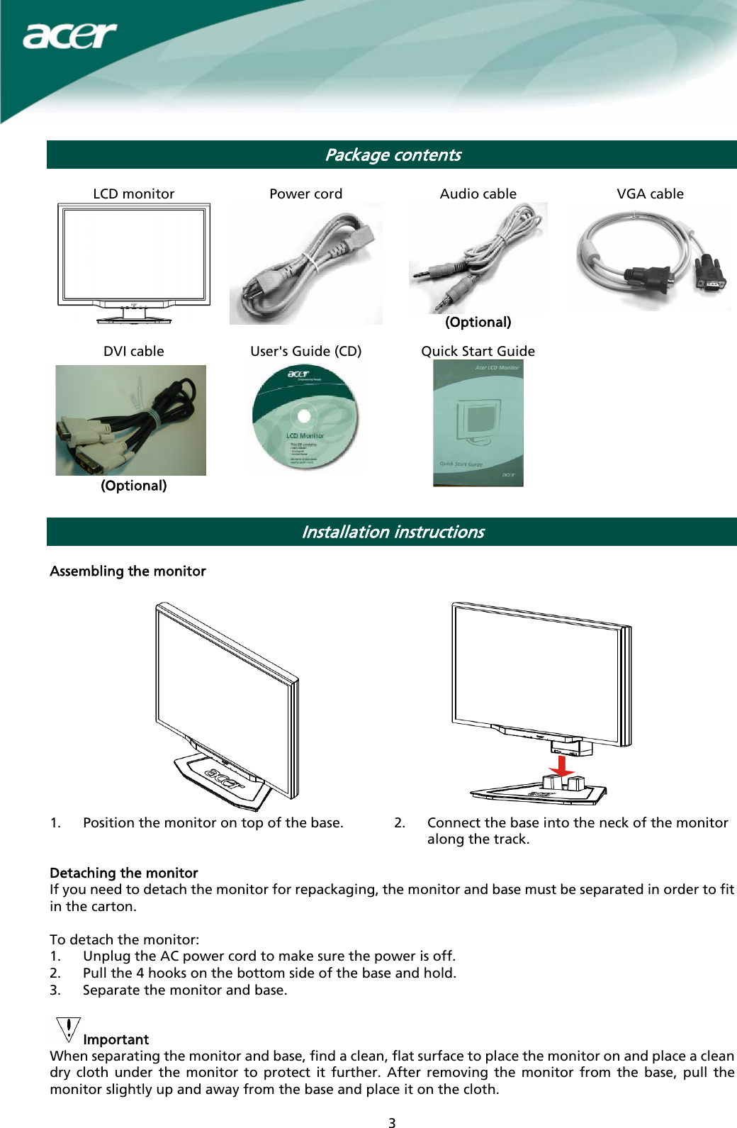 Page 3 of 11 - Acer Acer-X221W-Users-Manual X221W User_enu