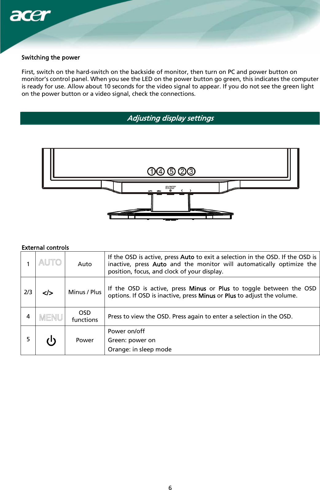 Page 6 of 11 - Acer Acer-X221W-Users-Manual X221W User_enu