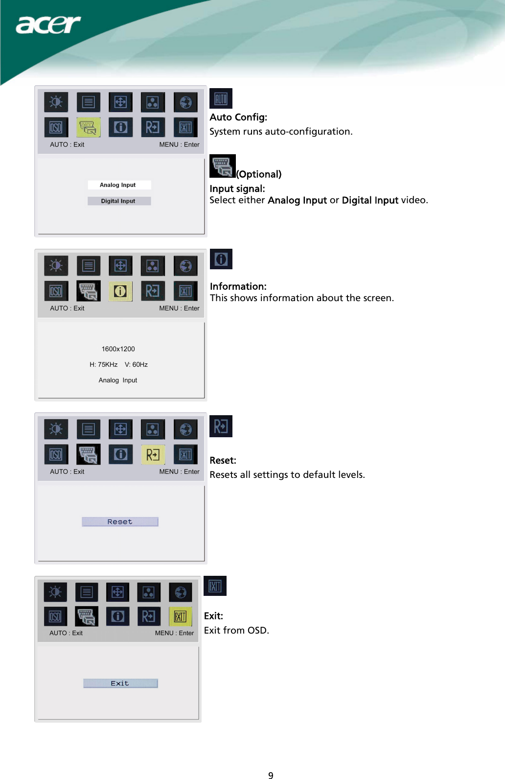 Page 9 of 11 - Acer Acer-X221W-Users-Manual X221W User_enu