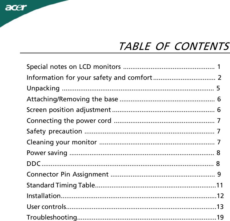 P236h Stand Acer P236H P236Hbd Monitor User Guide Manual Operating Instructions To ...