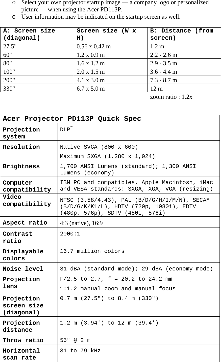 Page 2 of 3 - Acer PD113P - _spec_ User Manual  To The 134fe339-bf75-4728-a2c4-abd95506a036