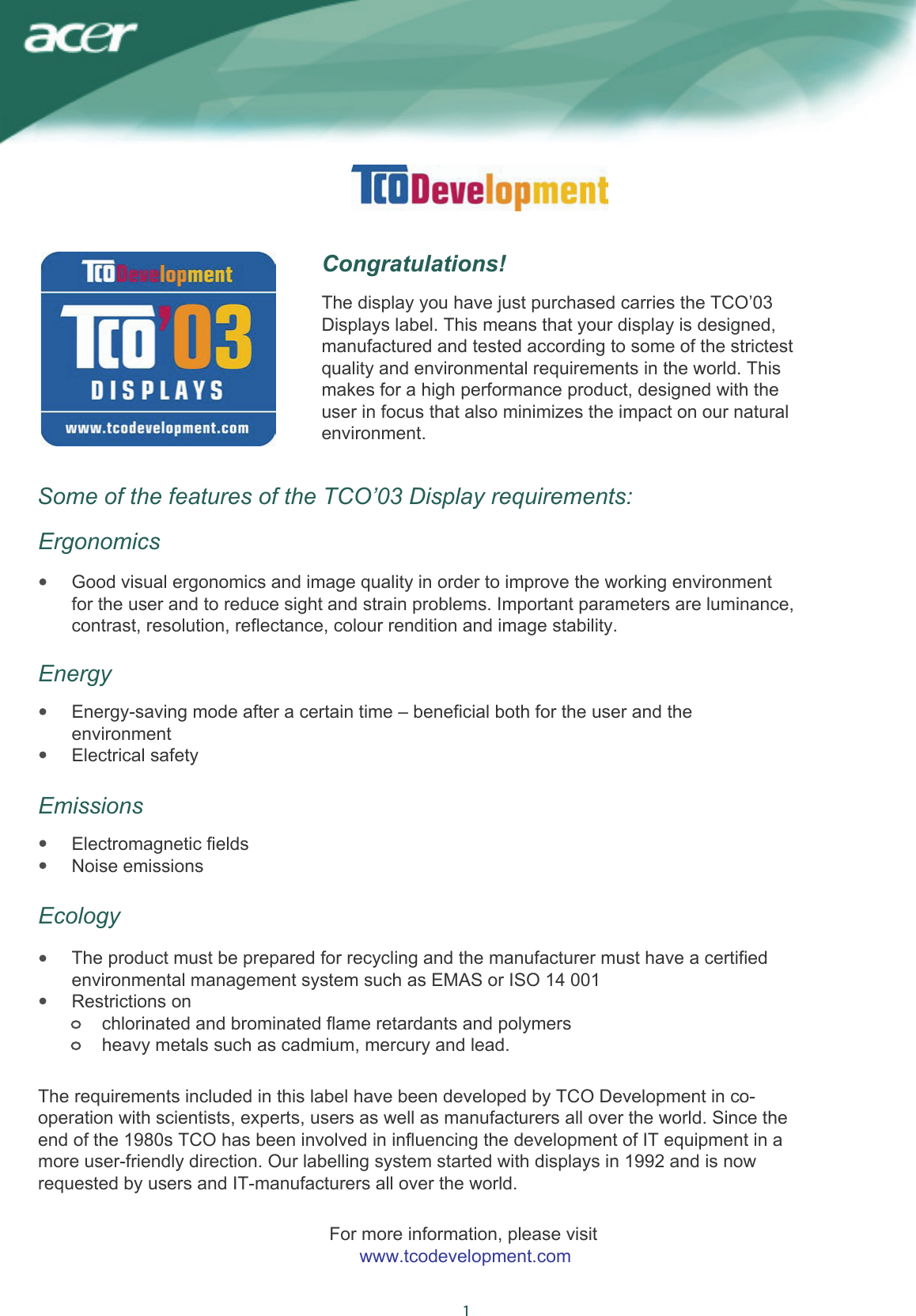 Page 2 of 12 - Acer TCO03 AL1917W Monitor User Guide Manual Operating Instructions  To The Dbc6b864-708d-4adf-82ac-1cab2102b081