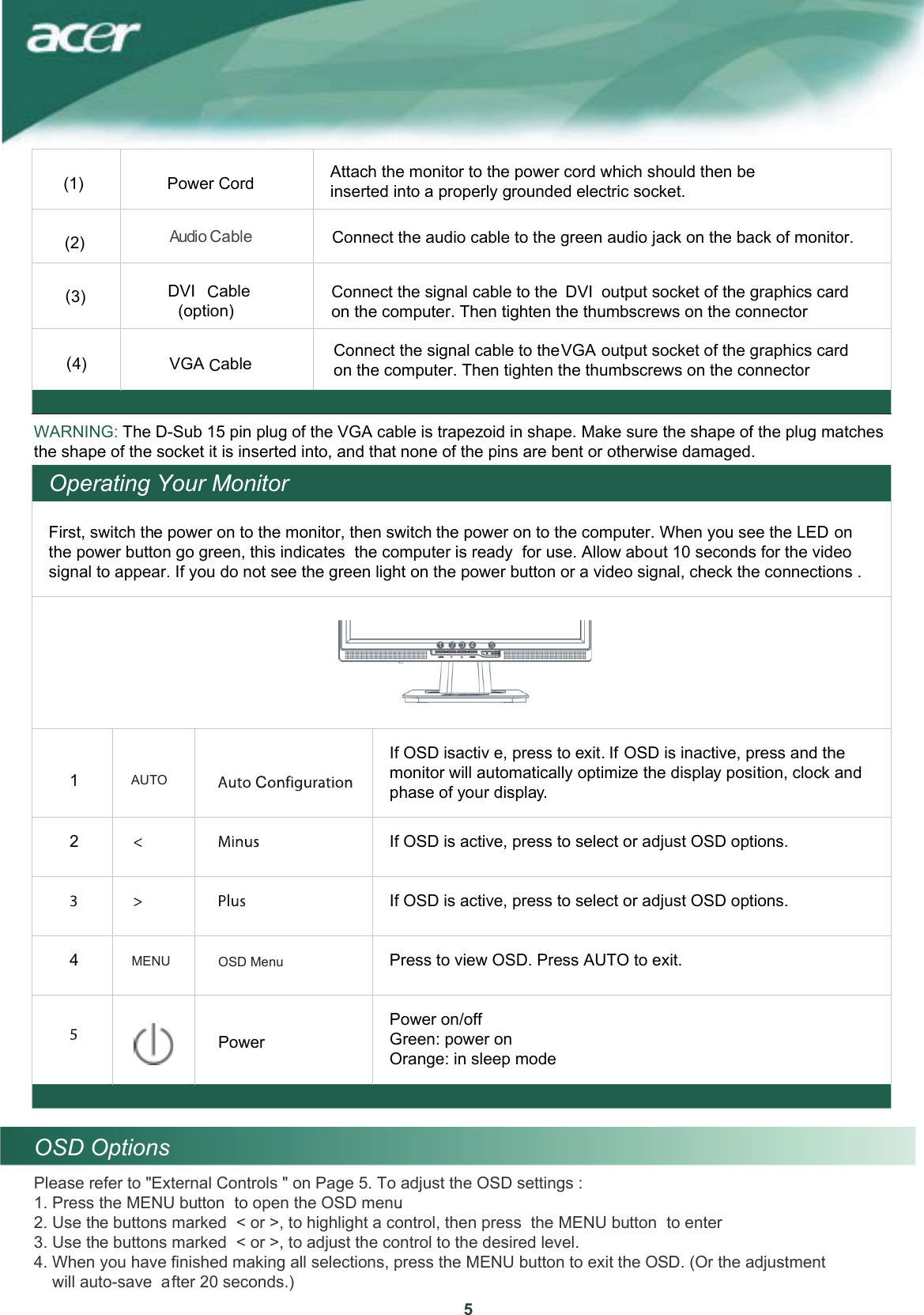Page 6 of 12 - Acer TCO03 AL1917W Monitor User Guide Manual Operating Instructions  To The Dbc6b864-708d-4adf-82ac-1cab2102b081