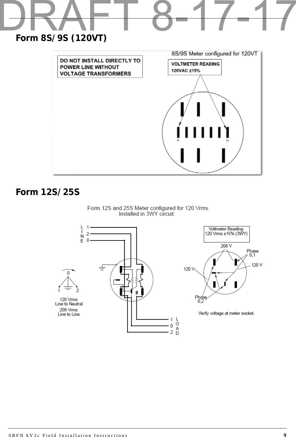 SRFN kV2c Field Installation Instructions 9Form 8S/9S (120VT)Form 12S/25SDRAFT 8-17-17