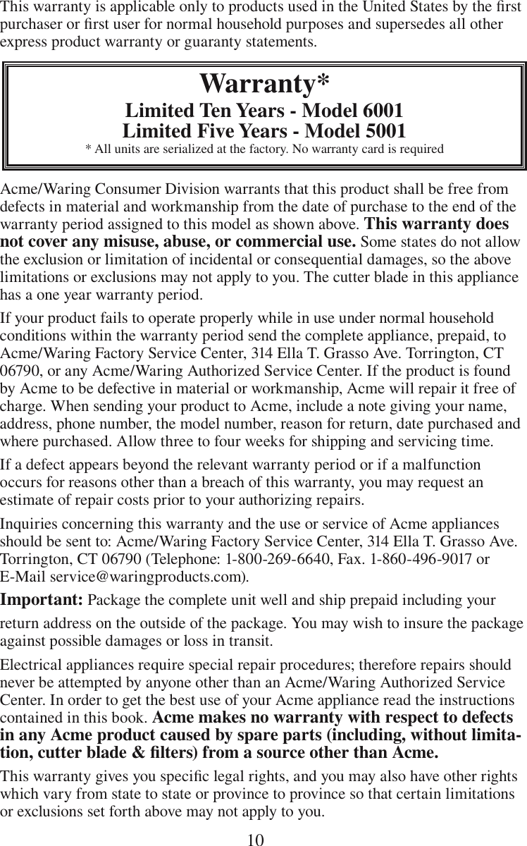 Page 11 of 12 - Acme-Kitchenettes Acme-Kitchenettes-6001-Users-Manual-  Acme-kitchenettes-6001-users-manual