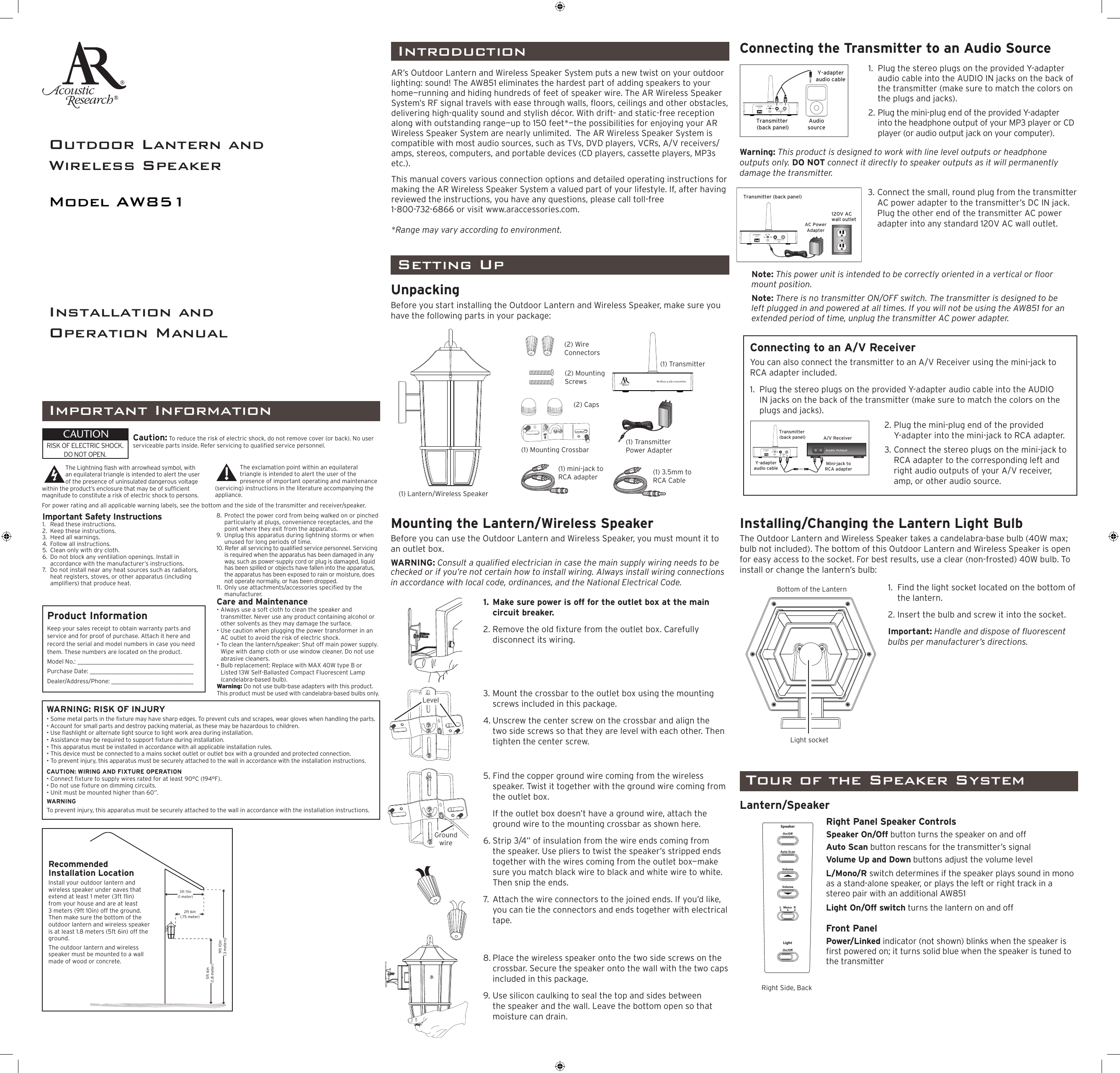 Page 1 of 2 - Acoustic-Research Acoustic-Research-Aw851-Users-Manual- AW851_US_IB_00  Acoustic-research-aw851-users-manual