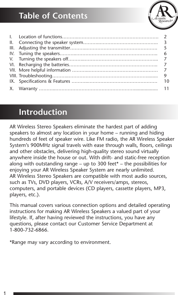 Page 2 of 12 - Acoustic-Research Acoustic-Research-Aw-871-Users-Manual-  Acoustic-research-aw-871-users-manual