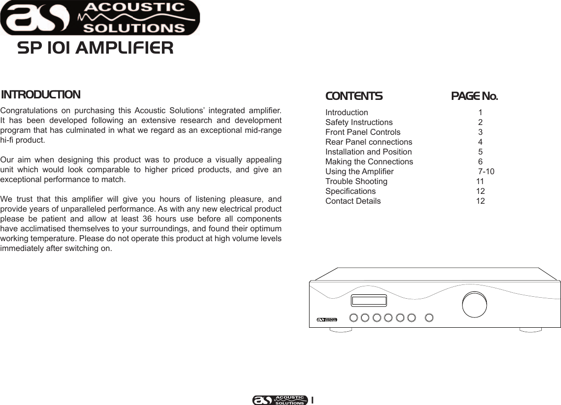 Page 1 of 12 - Acoustical-Solutions Acoustical-Solutions-Sp-101-Users-Manual-  Acoustical-solutions-sp-101-users-manual