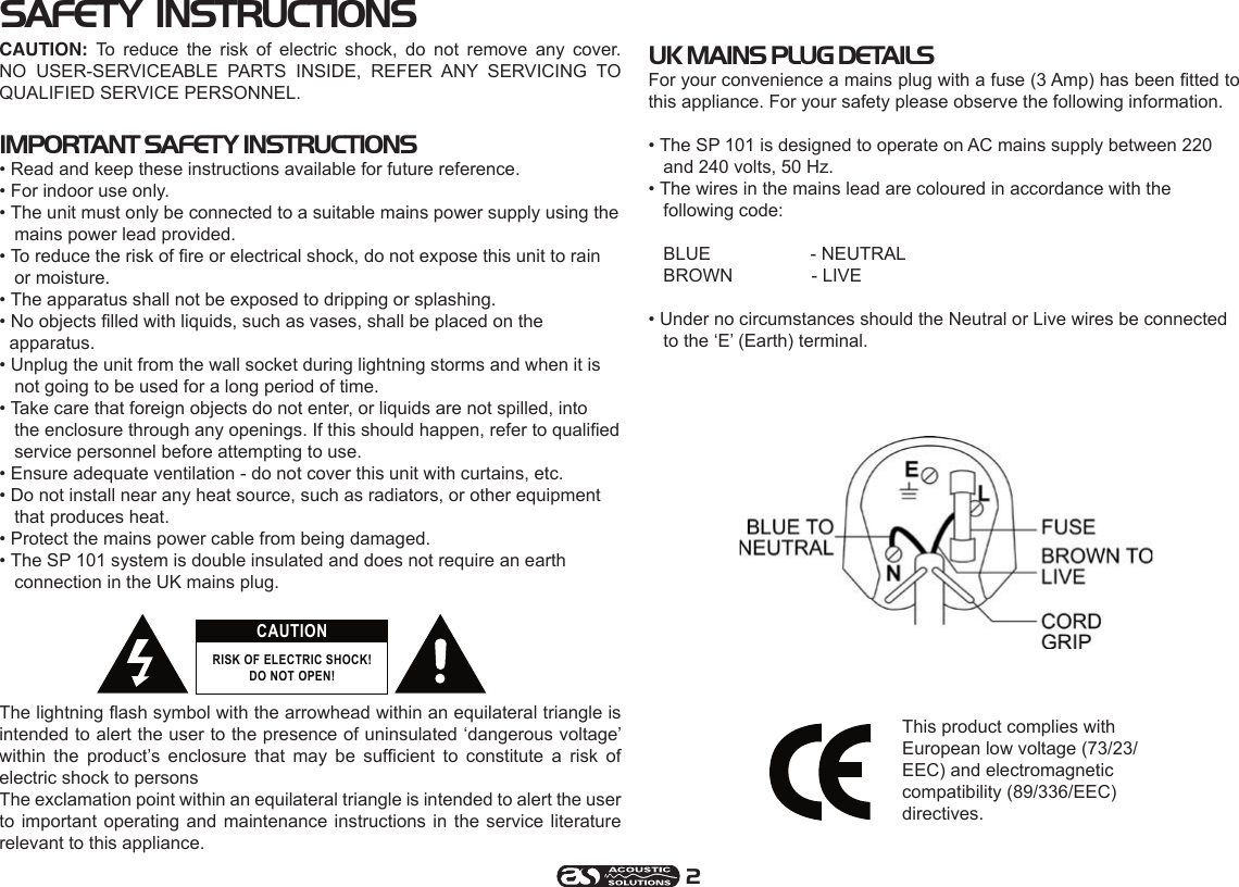 Page 2 of 12 - Acoustical-Solutions Acoustical-Solutions-Sp-101-Users-Manual-  Acoustical-solutions-sp-101-users-manual
