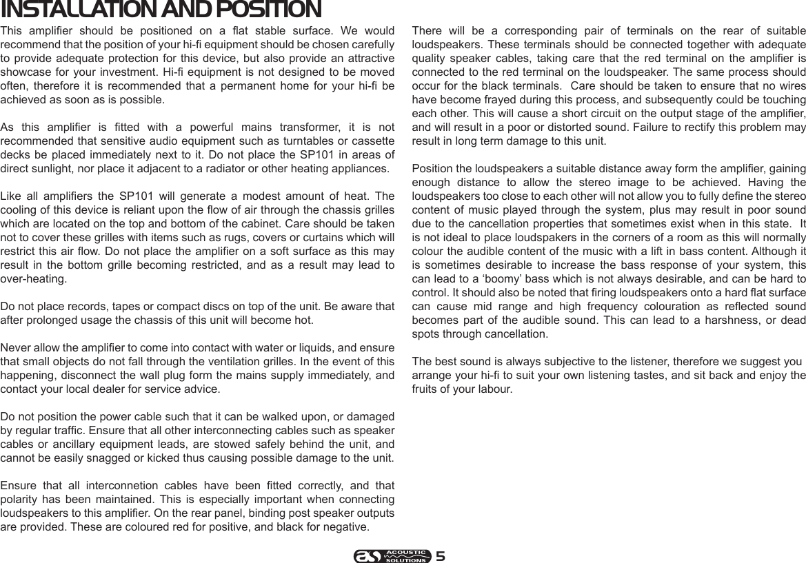 Page 5 of 12 - Acoustical-Solutions Acoustical-Solutions-Sp-101-Users-Manual-  Acoustical-solutions-sp-101-users-manual