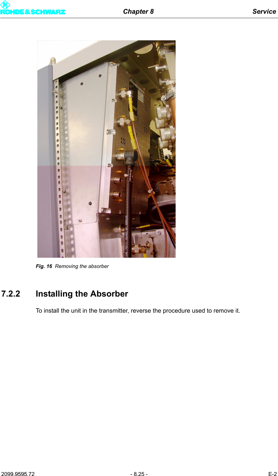 Chapter 8 Service2099.9595.72 - 8.25 - E-2Fig. 16 Removing the absorber7.2.2 Installing the AbsorberTo install the unit in the transmitter, reverse the procedure used to remove it.