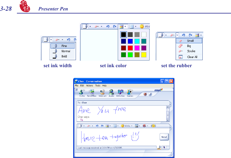 3-28 Presenter Pen set ink width                      set ink color                           set the rubber