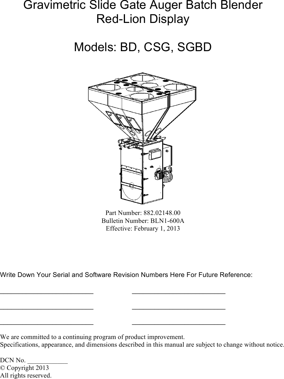 Acs Blender Bd Users Manual 882.02148.00 Gravimetric Batch With Red Lion