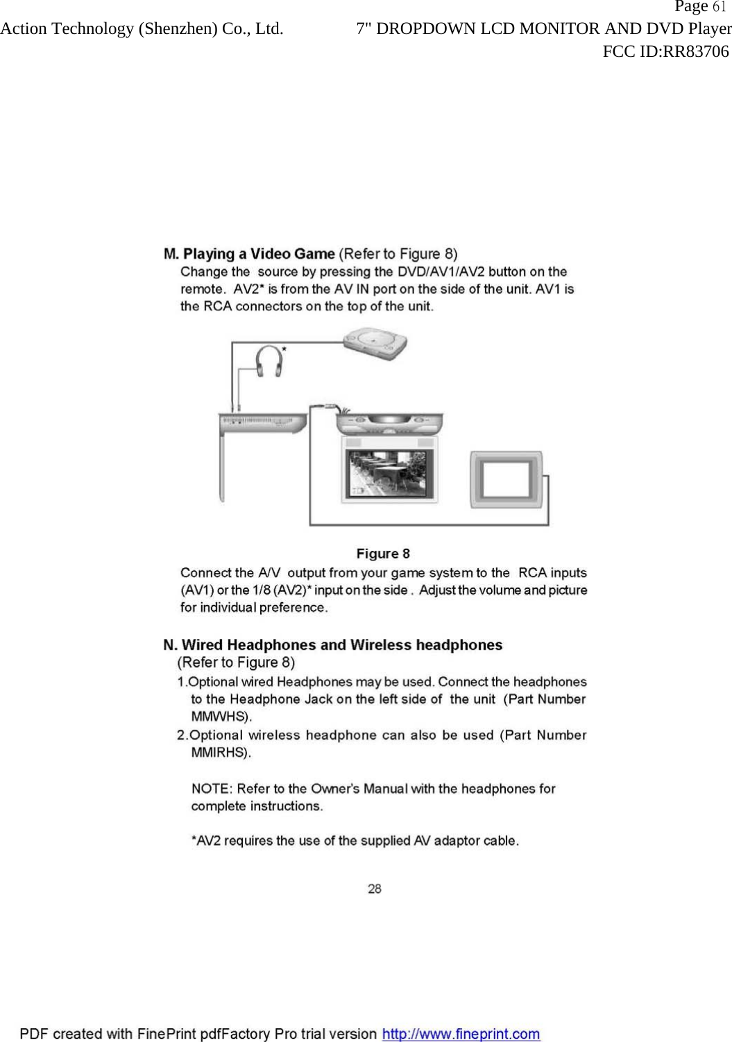                   Page 61Action Technology (Shenzhen) Co., Ltd. 7" DROPDOWN LCD MONITOR AND DVD Player                                                                    FCC ID:RR83706  