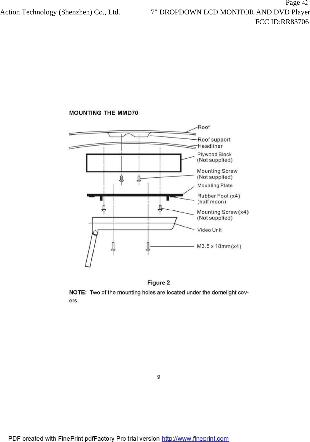                   Page 42Action Technology (Shenzhen) Co., Ltd. 7" DROPDOWN LCD MONITOR AND DVD Player                                                                    FCC ID:RR83706  