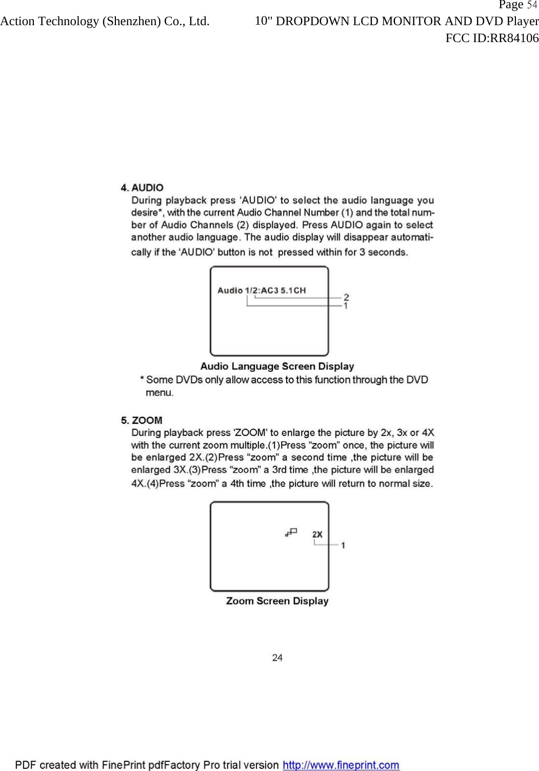                   Page 54Action Technology (Shenzhen) Co., Ltd.             10" DROPDOWN LCD MONITOR AND DVD Player                                                                    FCC ID:RR84106  