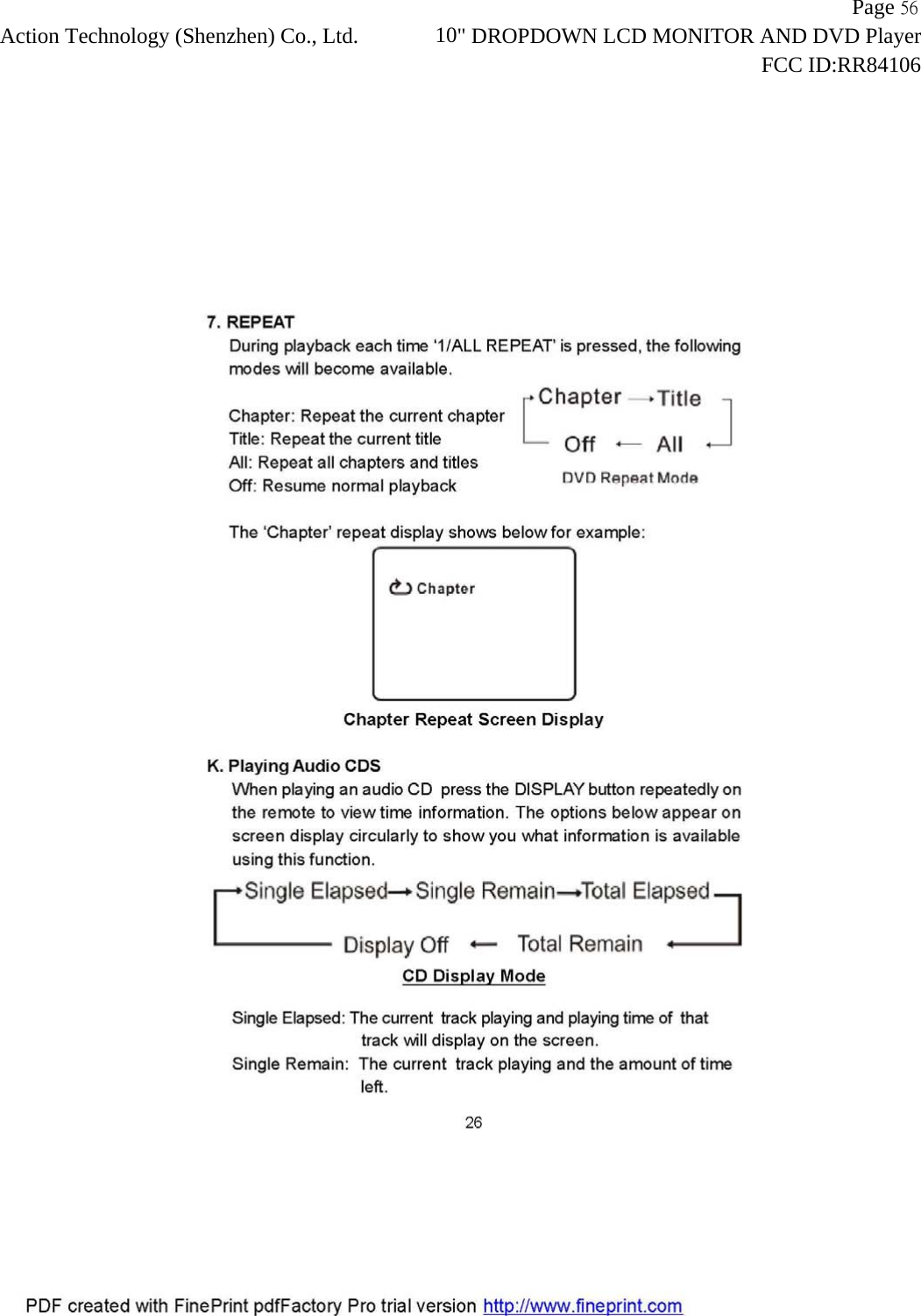                   Page 56Action Technology (Shenzhen) Co., Ltd.             10" DROPDOWN LCD MONITOR AND DVD Player                                                                    FCC ID:RR84106  