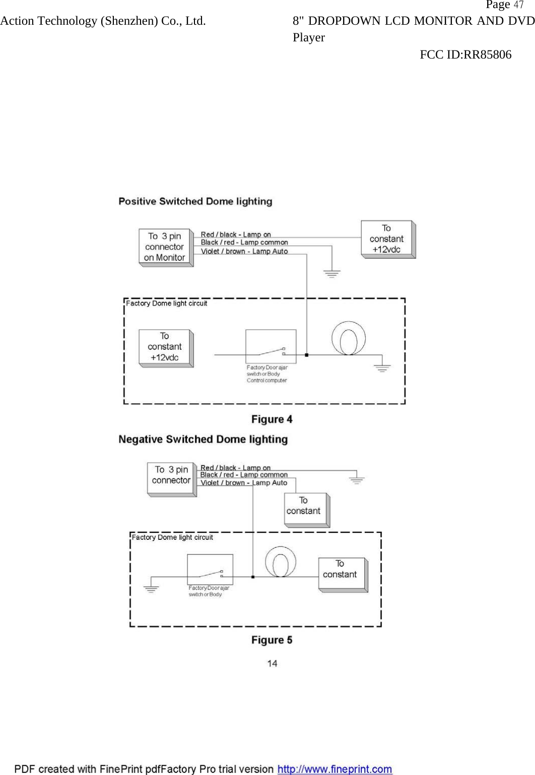           Page 47 Action Technology (Shenzhen) Co., Ltd. 8" DROPDOWN LCD MONITOR AND DVD Player                                                              FCC ID:RR85806   