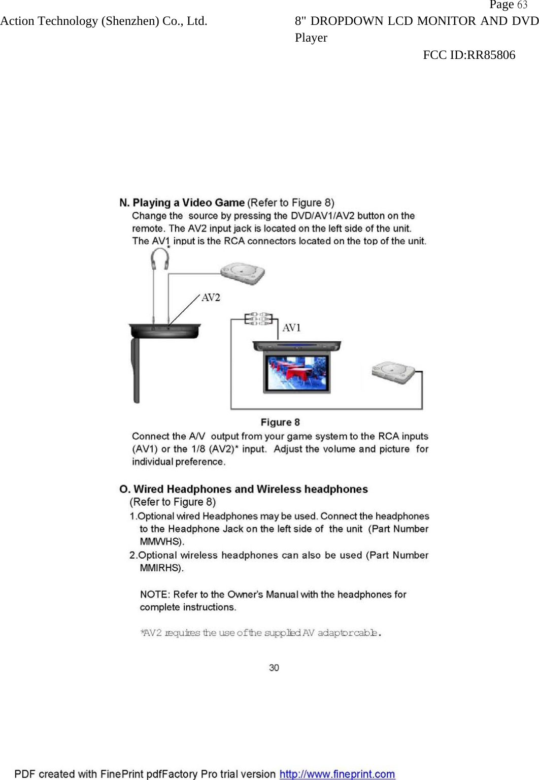           Page 63 Action Technology (Shenzhen) Co., Ltd. 8" DROPDOWN LCD MONITOR AND DVD Player                                                              FCC ID:RR85806   