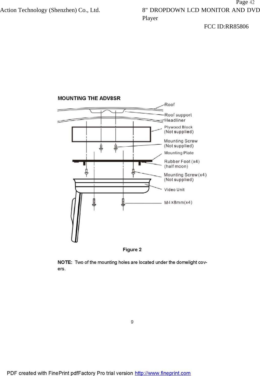           Page 42 Action Technology (Shenzhen) Co., Ltd. 8" DROPDOWN LCD MONITOR AND DVD Player                                                              FCC ID:RR85806   