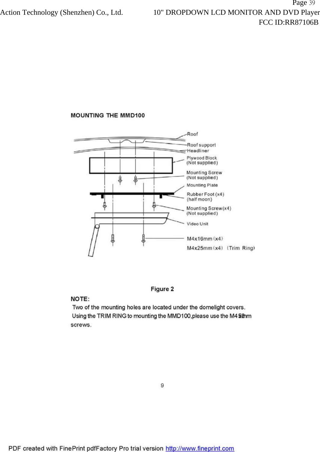                   Page 39Action Technology (Shenzhen) Co., Ltd. 10" DROPDOWN LCD MONITOR AND DVD Player                                                                    FCC ID:RR87106B  