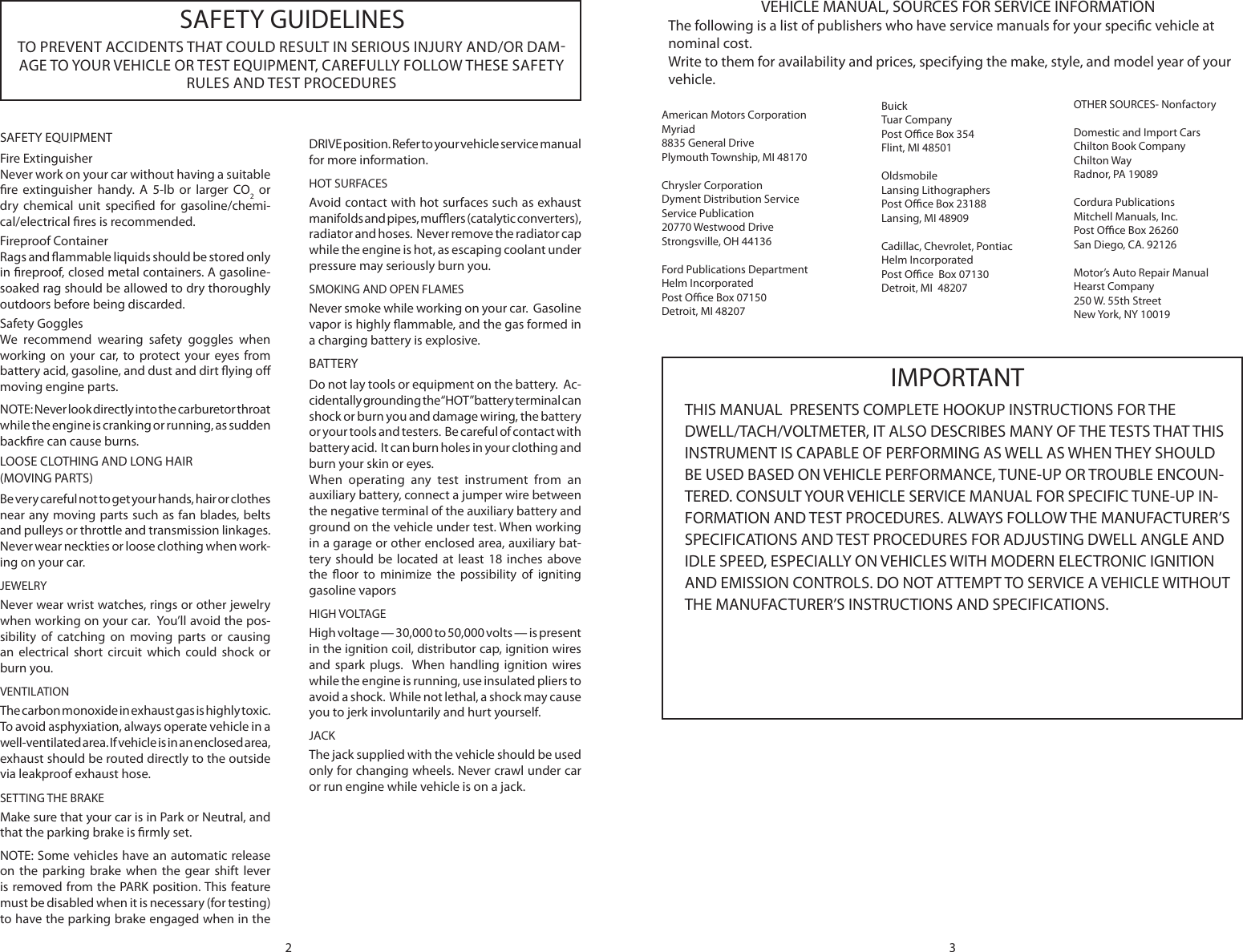 Page 2 of 10 - Actron Actron-Cp7605-Operating-Instructions- 0002-000-219301c_CP7605 Tach Dwell Voltmeter  Actron-cp7605-operating-instructions