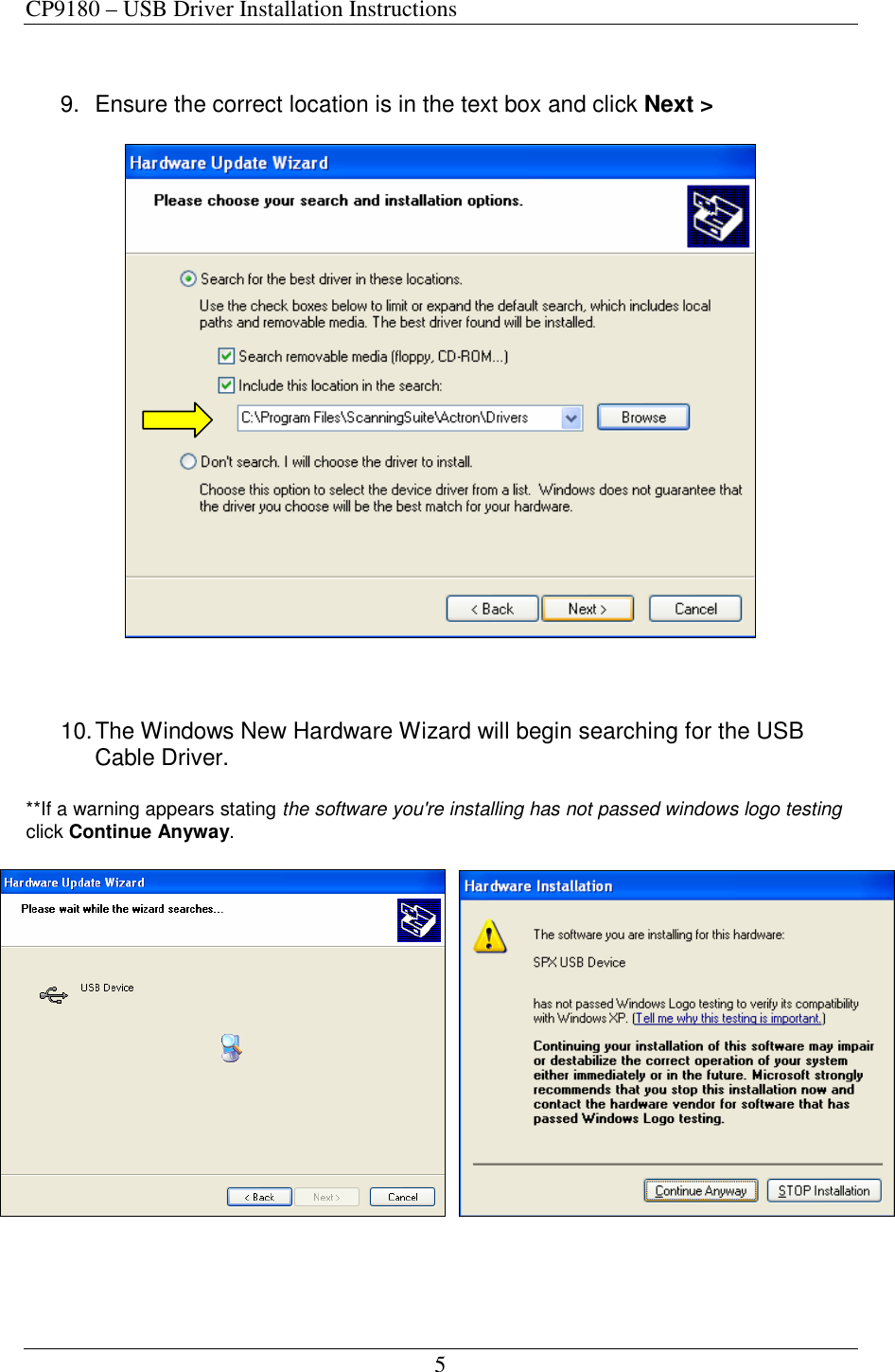 Page 5 of 6 - Actron Actron-Cp9180-Users-Manual- CP9180_Driver_Install_Instructions  Actron-cp9180-users-manual