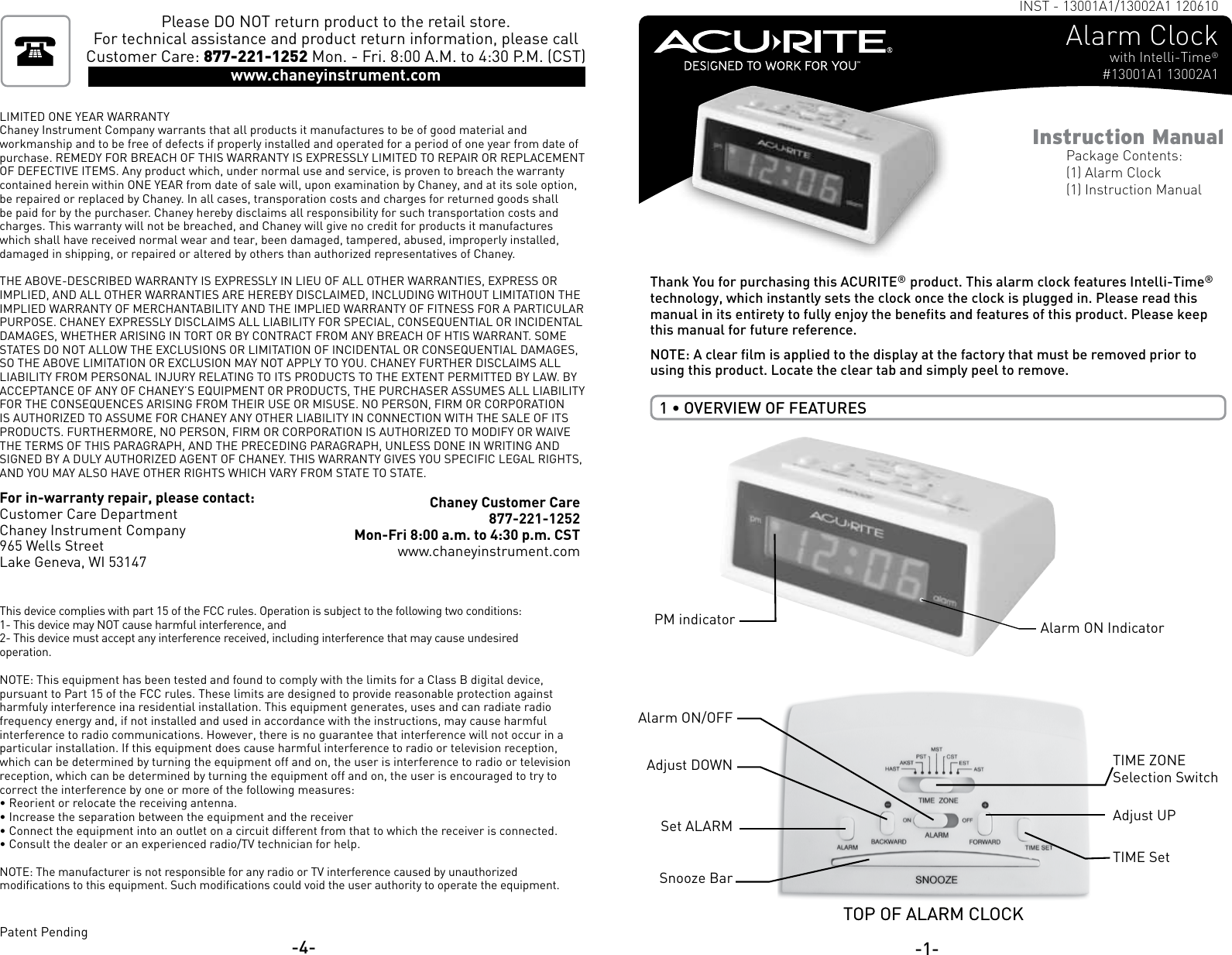 Page 1 of 4 - Acu-Rite Acu-Rite-Acu-Rite-Clock-Radio-120610-Users-Manual-  Acu-rite-acu-rite-clock-radio-120610-users-manual