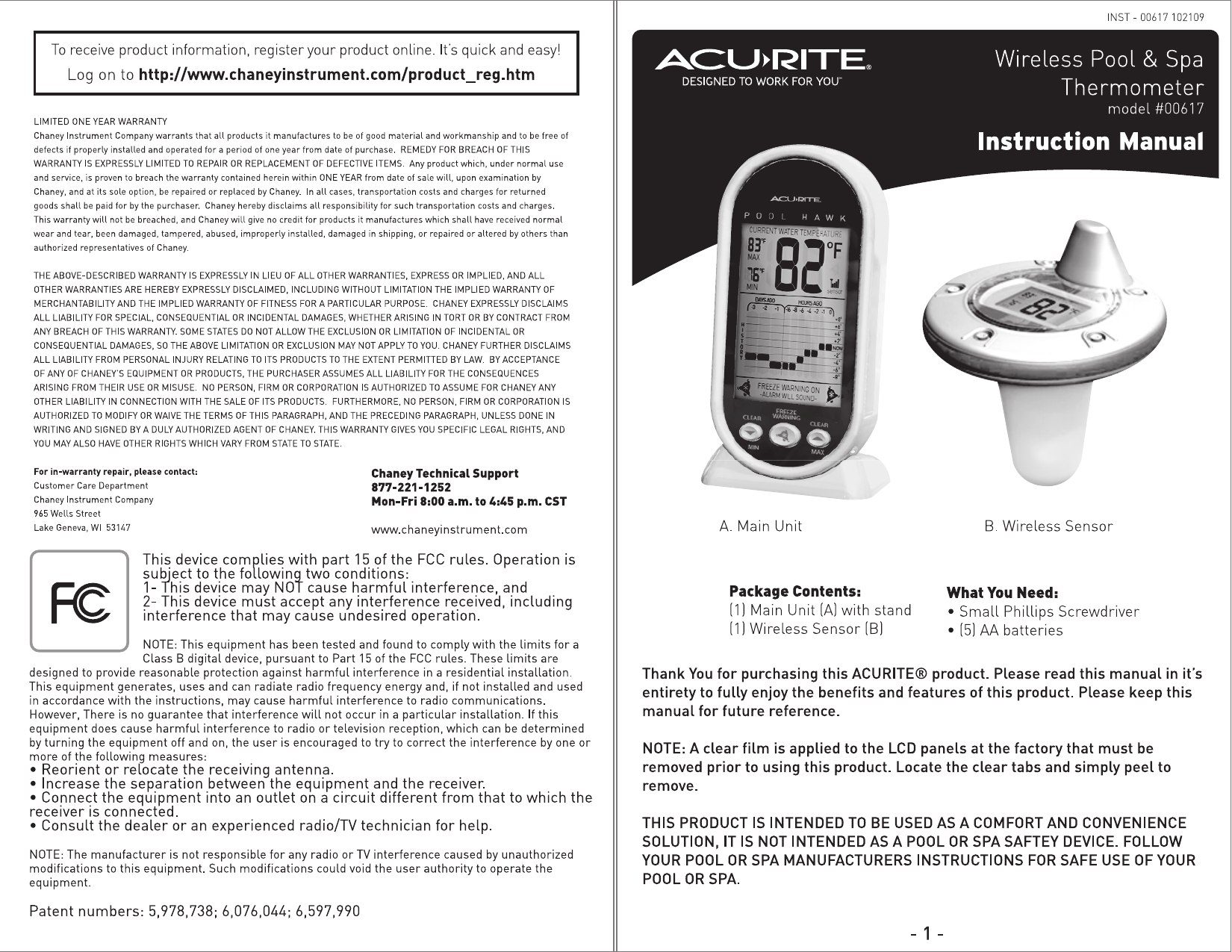 Acu Rite Thermometer 617 Users Manual 00617 POOL INST10 FA