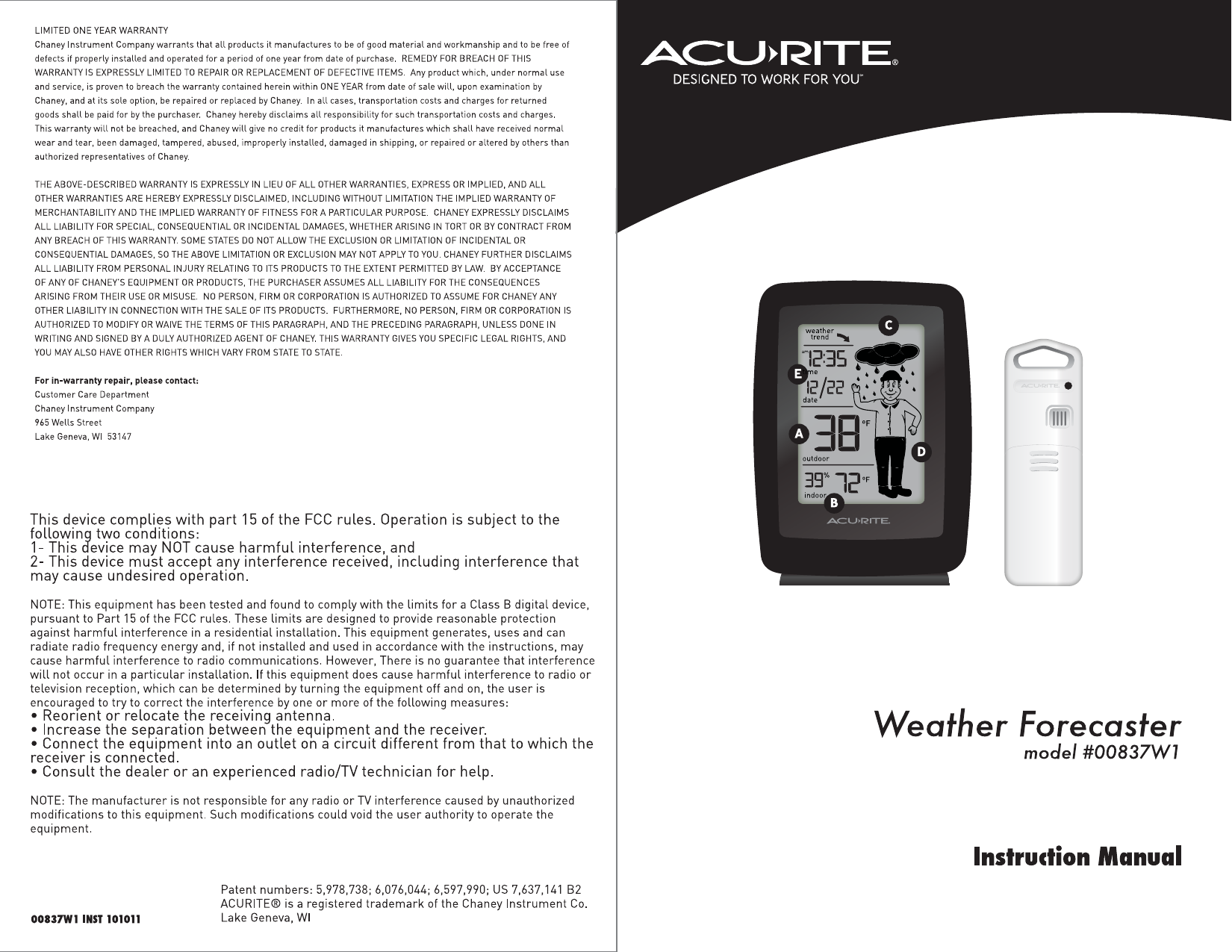 Page 1 of 5 - Acu-Rite Acu-Rite-Acu-Rite-Weather-Radio-00837Wi-Users-Manual- INST11_00837W1_FA  Acu-rite-acu-rite-weather-radio-00837wi-users-manual