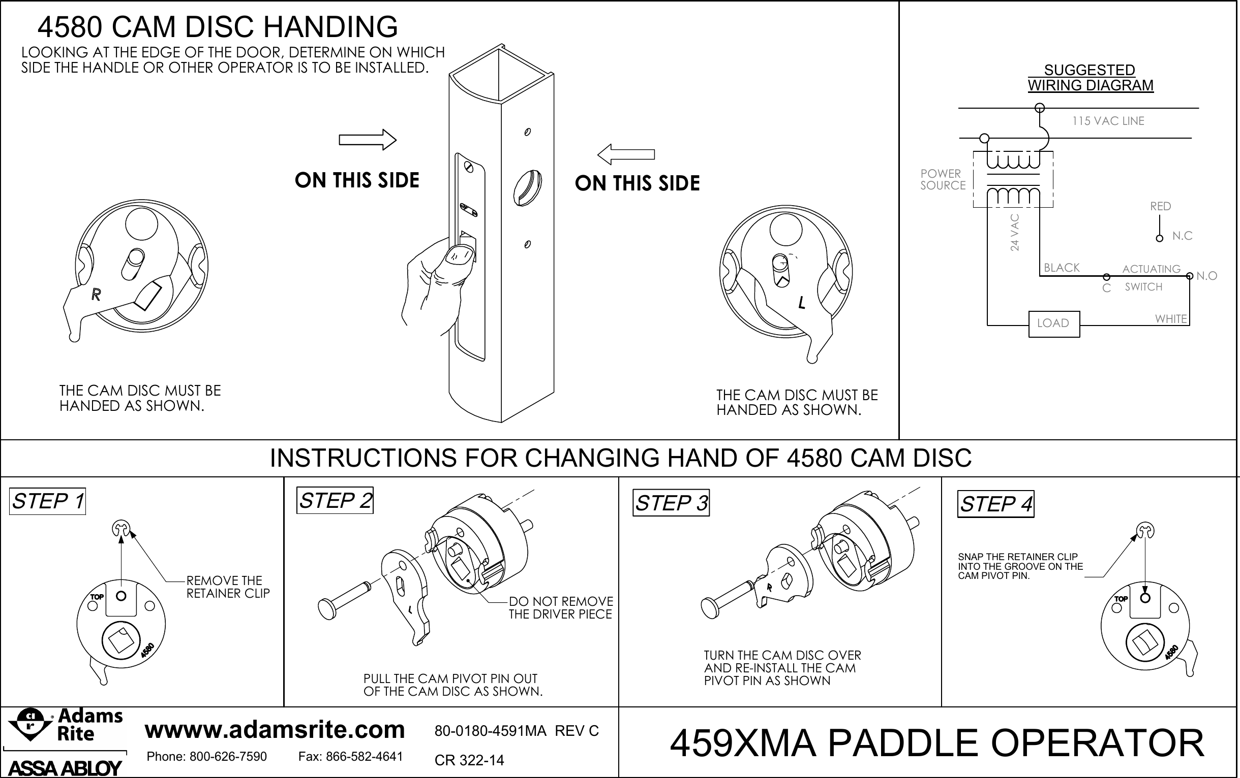 Page 1 of 2 - Adams Rite 80-0180-4591MA_C 459XMA Paddle Operator Installation Instructions 4591 80-0180-4591MA C