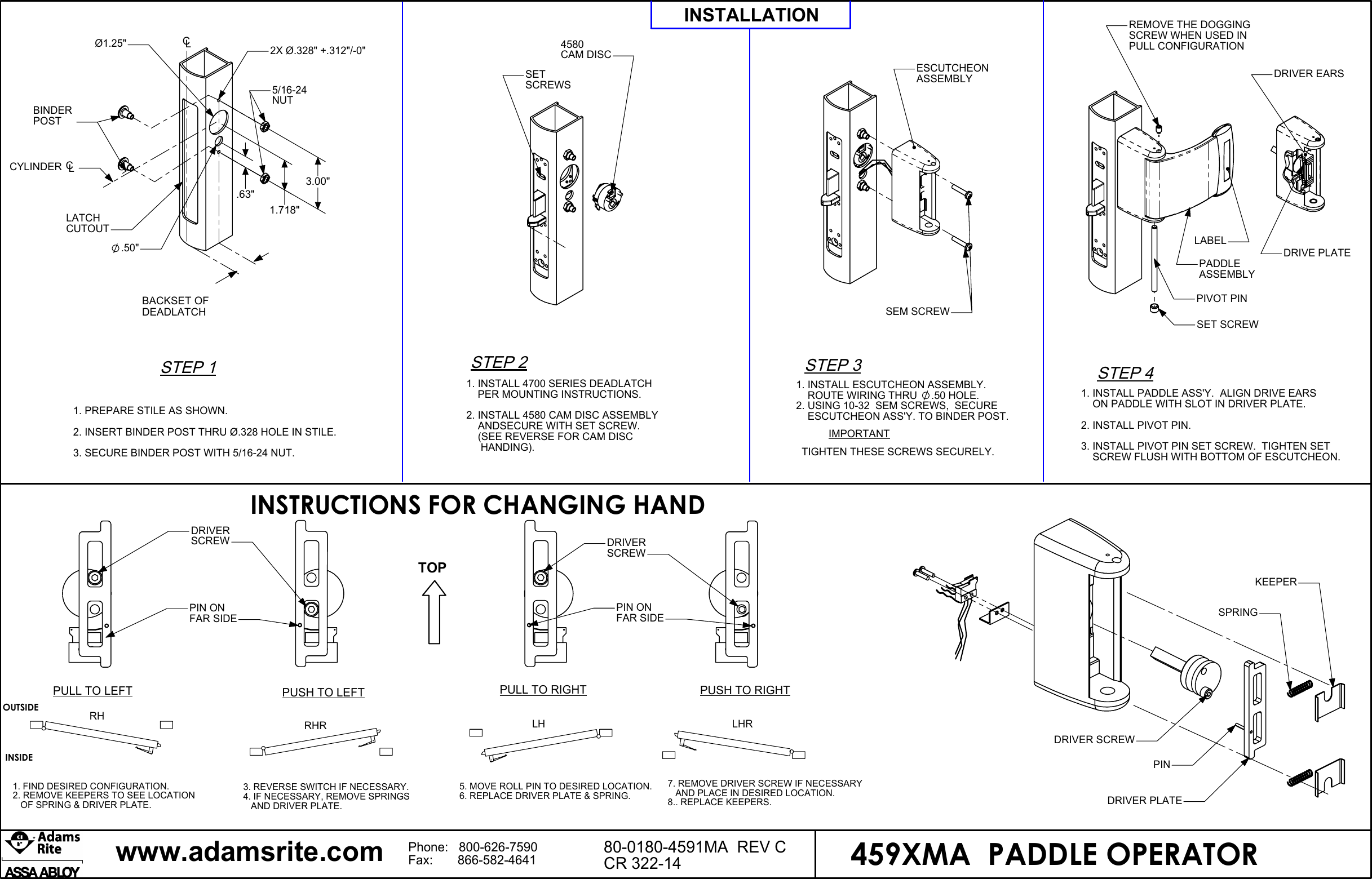 Page 2 of 2 - Adams Rite 80-0180-4591MA_C 459XMA Paddle Operator Installation Instructions 4591 80-0180-4591MA C