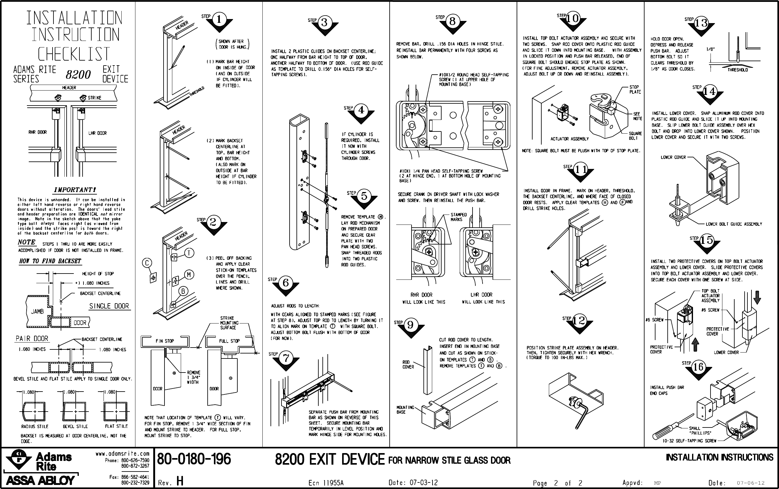 INSTALLATION TEMPLATE FOR ADAMS RITE - MBA USA, Inc.