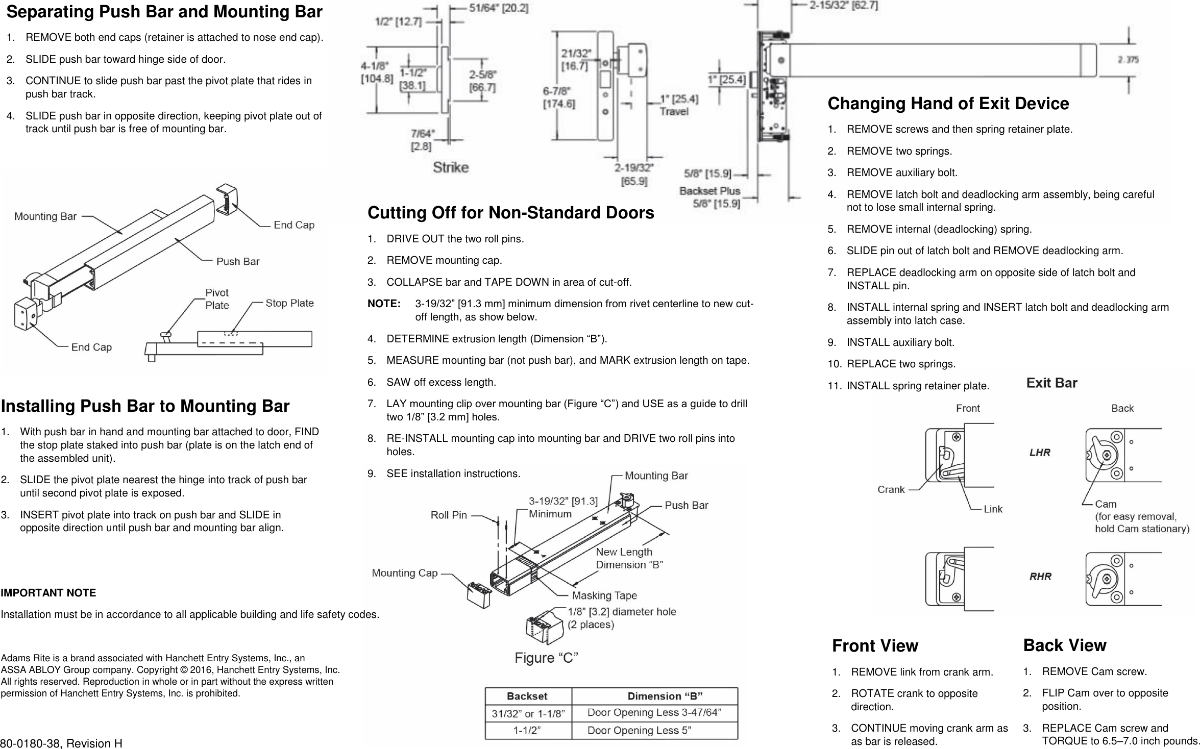 Page 2 of 2 - Adams Rite  8400 Mortise Exit Device Installation Instructions 80-0180-38 H