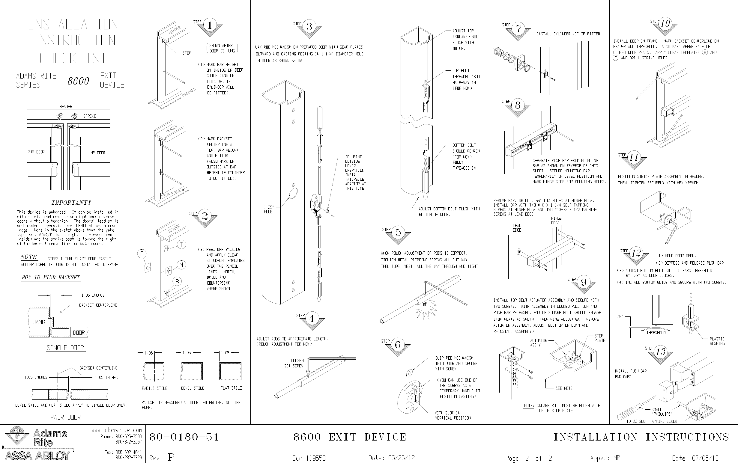 Page 2 of 2 - Adams Rite 80-0180-51_P * 8600 Exit Device Installation Instructions 80-0180-51 P