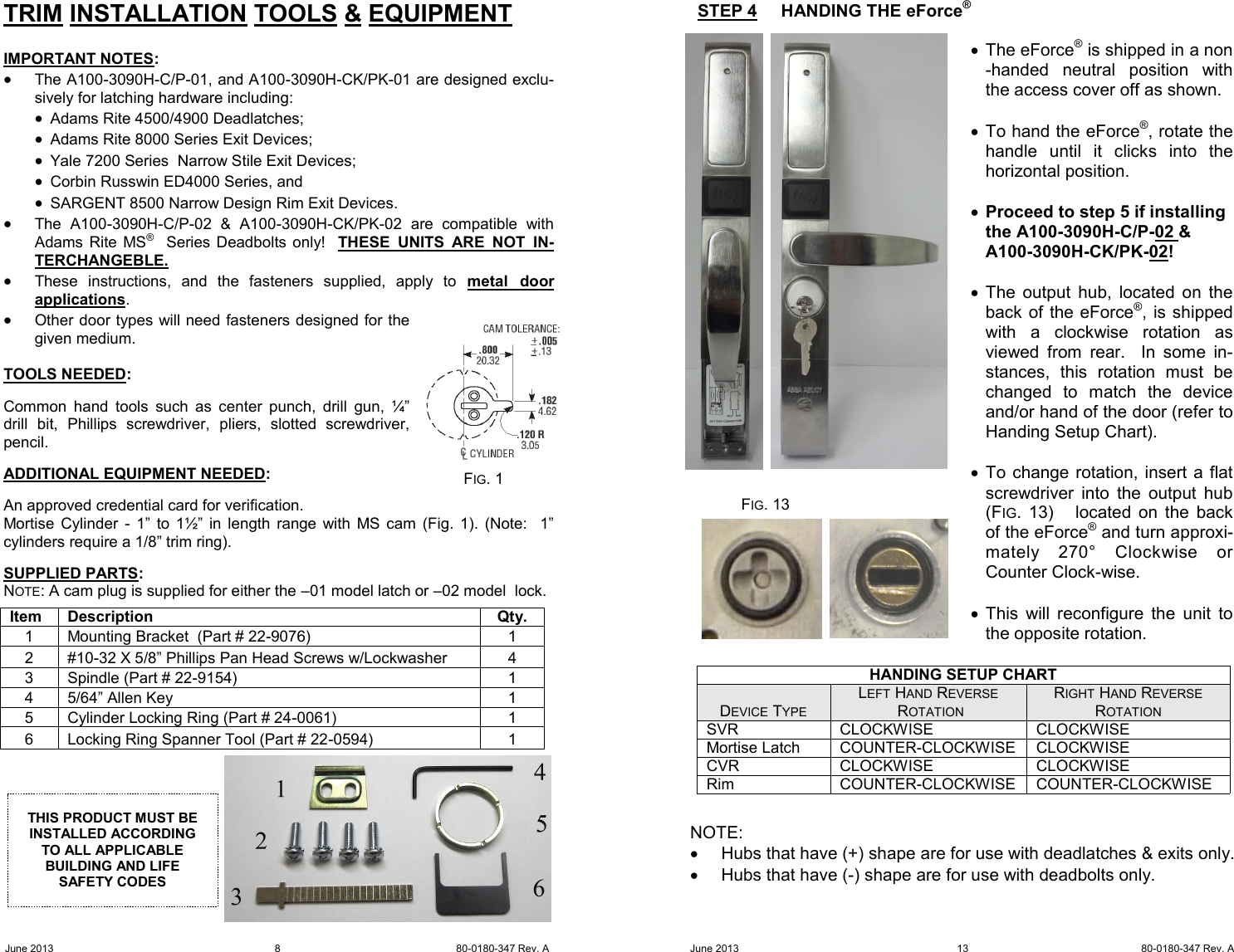 Page 8 of 10 - Adams Rite  A100-3090 Owner's Manual & Installation Instructions A100-3090H 80-0180-347 A