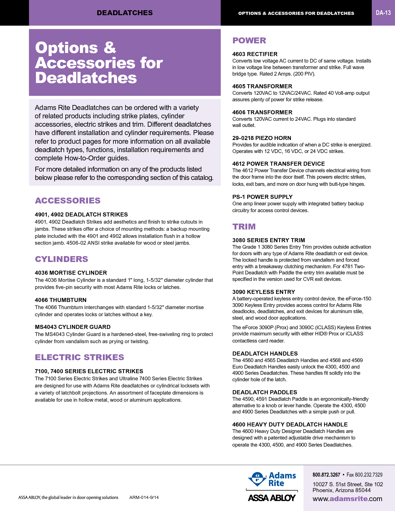 Page 2 of 2 - Adams Rite  Options And Accessories For Deadlatches DA Webr1