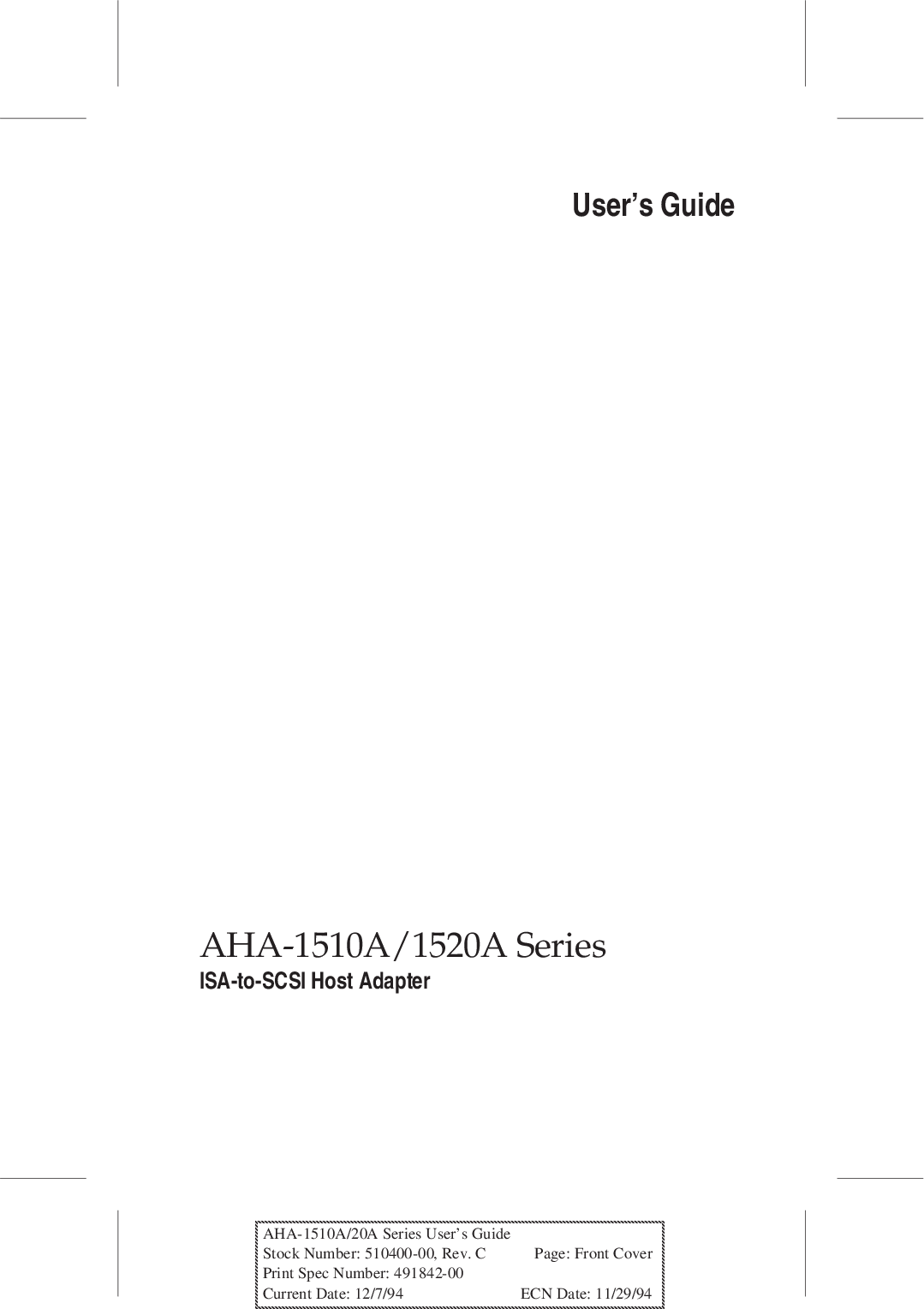 Page 1 of 1 - Adaptec AHA-1520A User Manual  To The Ab0e0551-8bbd-4b6e-a339-4b9ed2461643