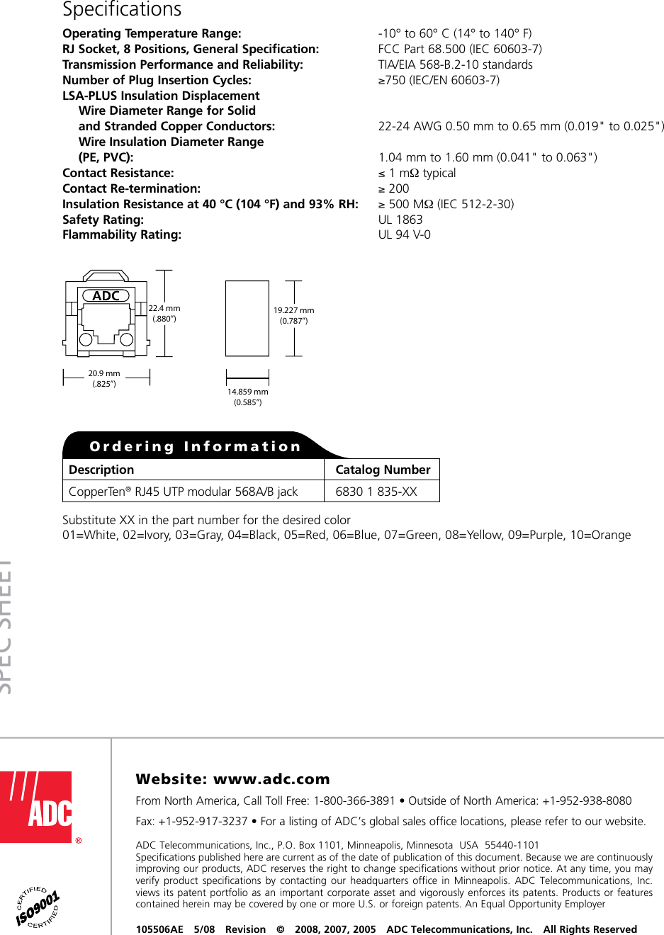 Page 2 of 2 - Adc Adc-Copperten-Modular-Jack-Users-Manual- TrueNet® CopperTen® Modular Jack - 105506AE  Adc-copperten-modular-jack-users-manual