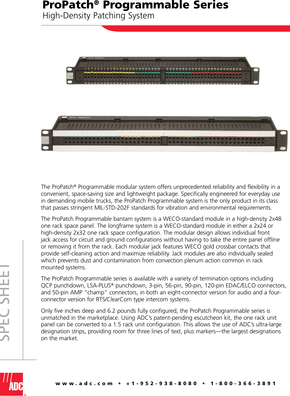 Page 1 of 12 - Adc Adc-Propatch-Programmable-Series-Users-Manual- ProPatch® Programmable Series High-Density Patching System - 104974AE  Adc-propatch-programmable-series-users-manual