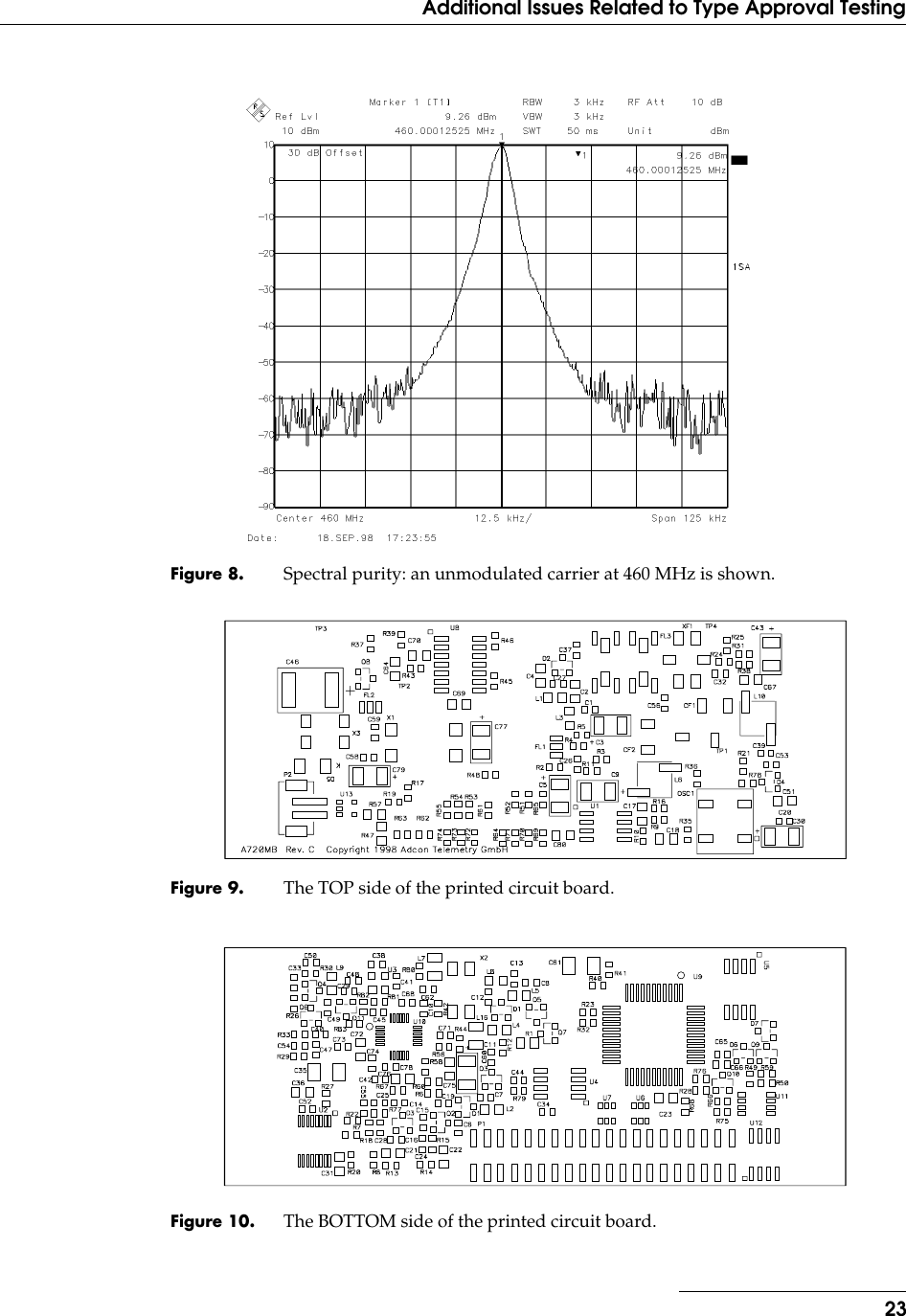 23Additional Issues Related to Type Approval TestingFigure 8. Spectral purity: an unmodulated carrier at 460 MHz is shown.Figure 9. The TOP side of the printed circuit board.Figure 10. The BOTTOM side of the printed circuit board.