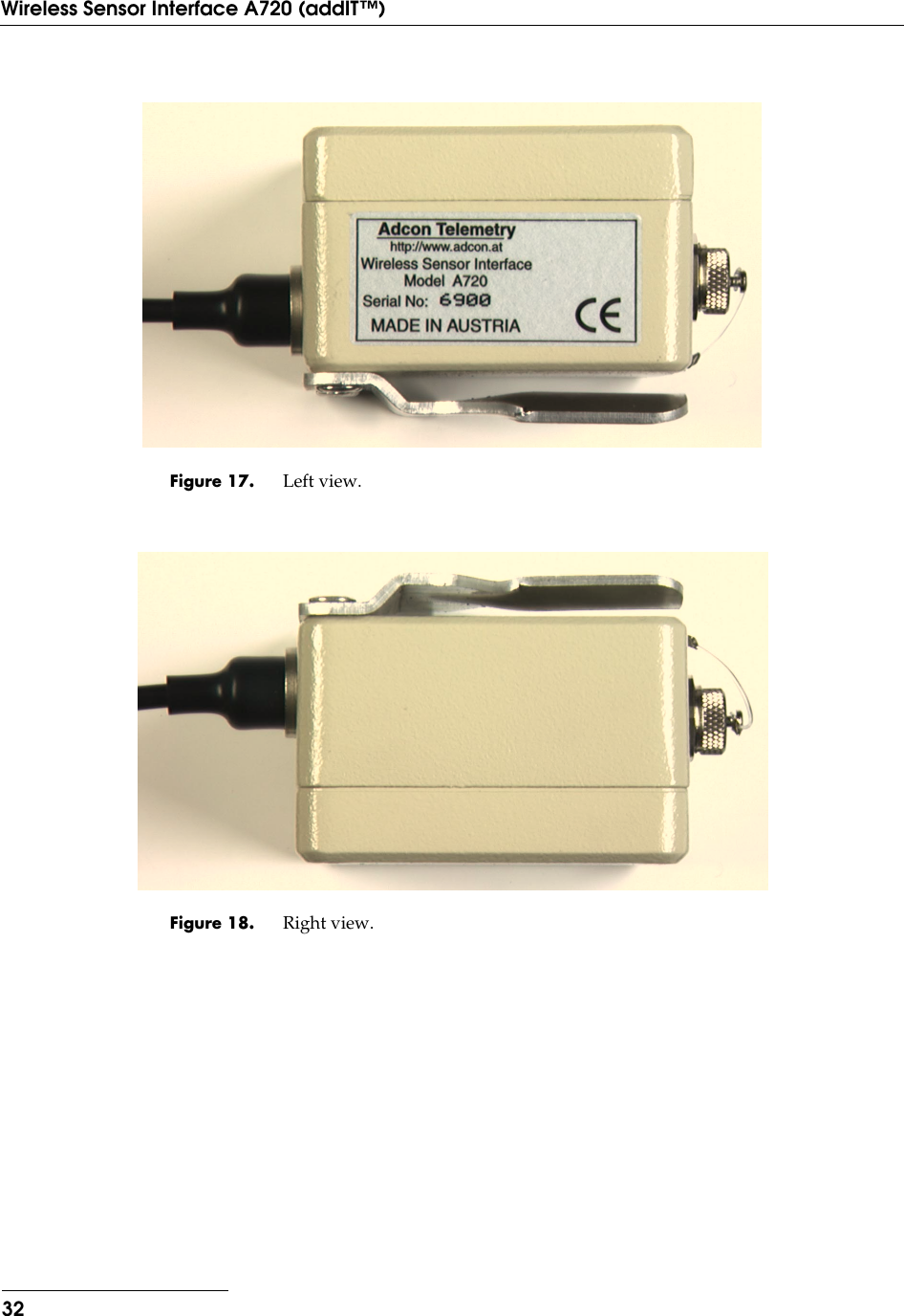 32Wireless Sensor Interface A720 (addIT™)Figure 17. Left view.Figure 18. Right view.
