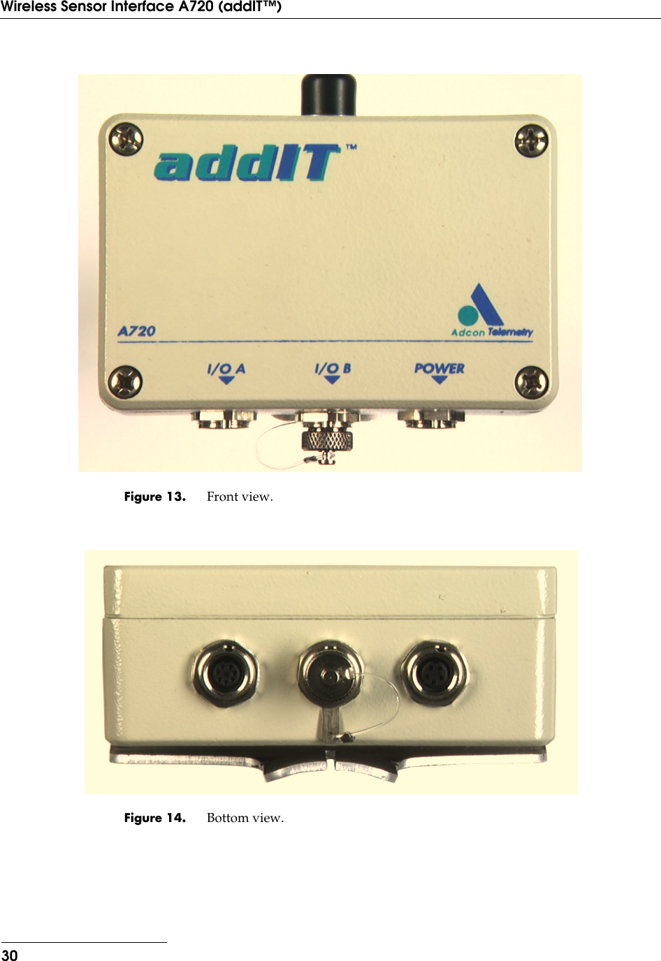 30Wireless Sensor Interface A720 (addIT™)Figure 13. Front view.Figure 14. Bottom view.